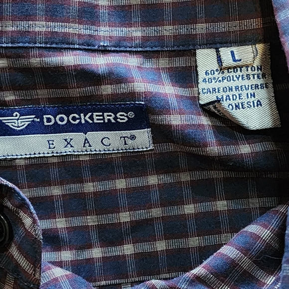 Dockers EXACT Plaid Button-Down Shirt Navy Burgundy Cotton Blend Size L - Picture 6 of 6